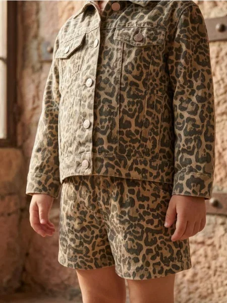 Sinsay Paperbag džínové šortky s leopardím potiskem vícebarevná