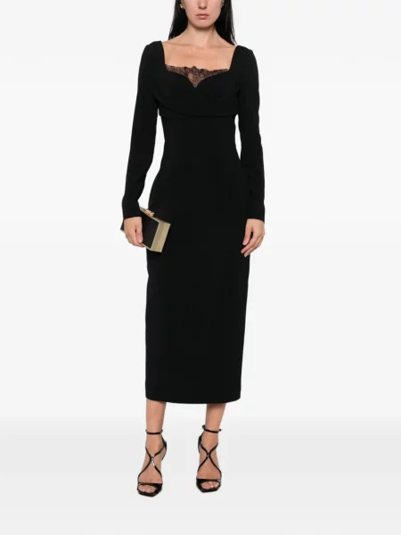 Μίντι φόρεμα Elie Saab με δαντέλα ντραπέ μαύρο