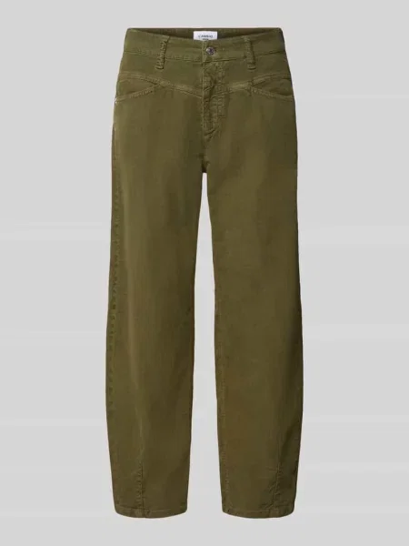 Spodnie sztruksowe o kroju tapered fit z mieszanka bawełny model ELIN' Cambio oliwkowe