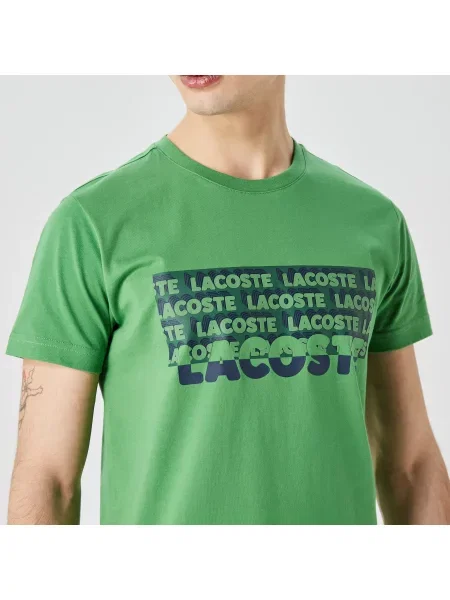 Lacoste T-Shirt Z Okrągłym Dekoltem Z Nadrukiem Slim Fit zielony