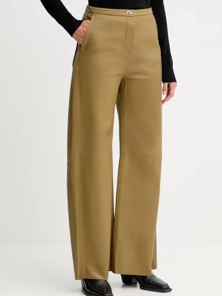 Stand Studio spodnie skórzane Rowena szerokie medium waist zielony