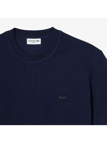 Lacoste Koszulka Petit Piqué Z Prążkowanym Dekoltem niebieski