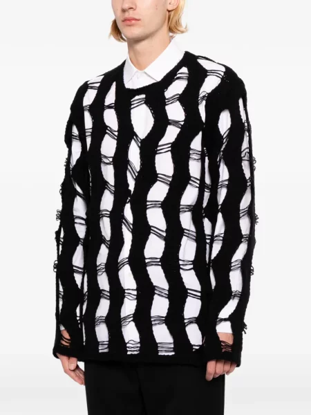Пуловер Comme Des Garçons Homme Plus с протрити краища черно
