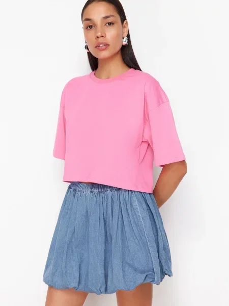 Dzianinowa koszulka Trendyol różowa