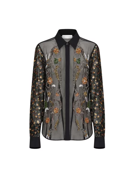 Koszula Dries Van Noten z koralikami czarna