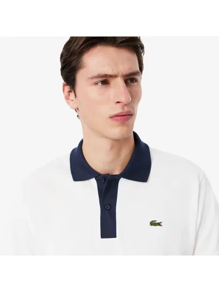 Lacoste Koszulka Polo Classic Fit Z Kontrastowym Kołnierzykiem biała