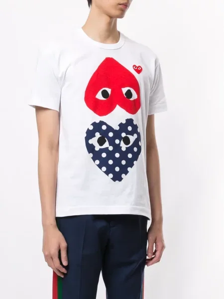 Tričko Comme Des Garçons Play s potiskem s kulatým výstřihem se srdcovým vzorem bílé