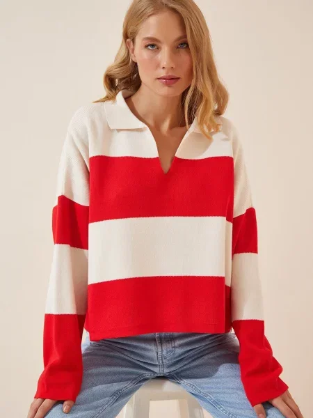 Happiness İstanbul Pulover roșu alb