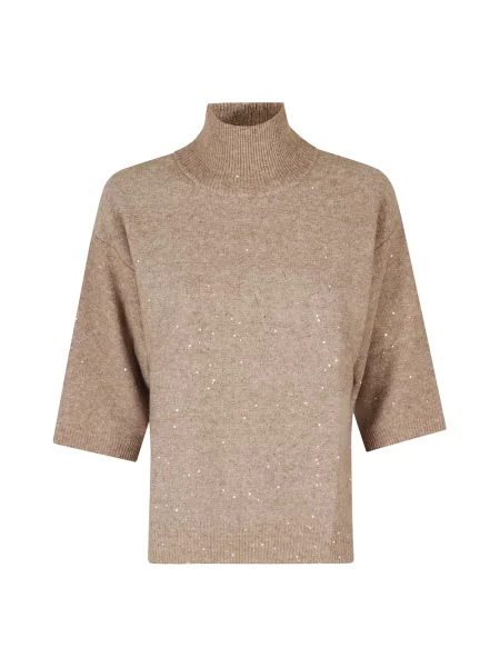 Sweter z golfem Seventy z cekinami do golfa brązowy