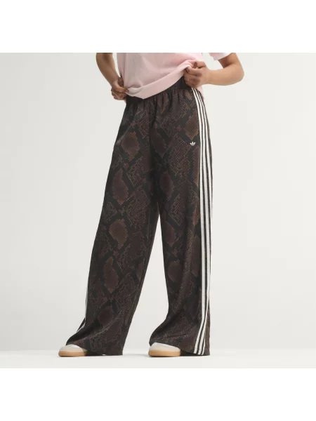 Spodnie dresowe Satin Snake Print Wide Leg brązowe
