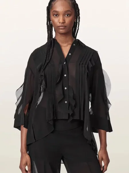 AllSaints bluză tip cămașă pentru femei MINNA negru