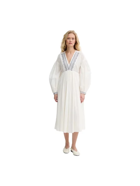 A.P.C. sukienka robe anni midi rozkloszowana beżowy