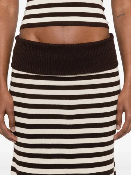 Fustă midi Frankies Bikinis cu dungi până la genunchi maro