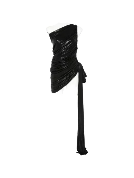 Mała sukienka mini Norma Kamali na jednym ramieniu garniturowa czarna