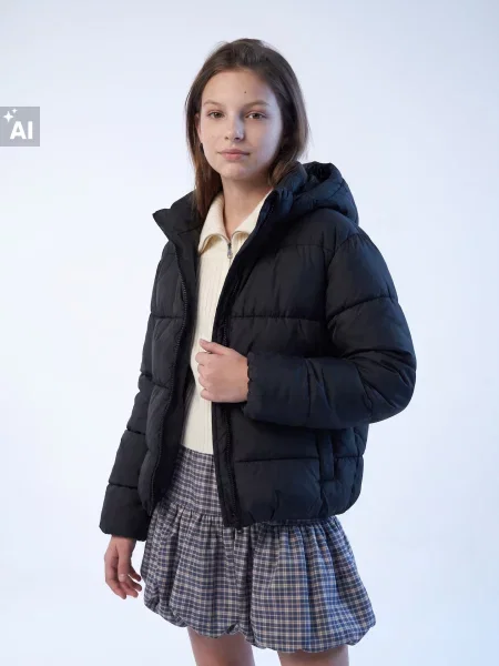 Sinsay Prošívaná bunda s kapucí černá