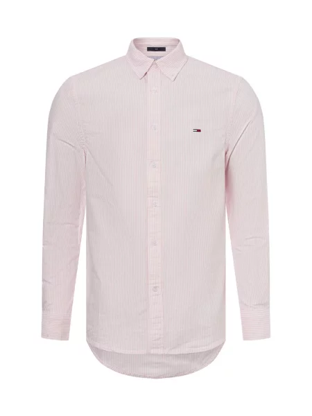 Koszula Tommy Jeans w paski z twillu różowa