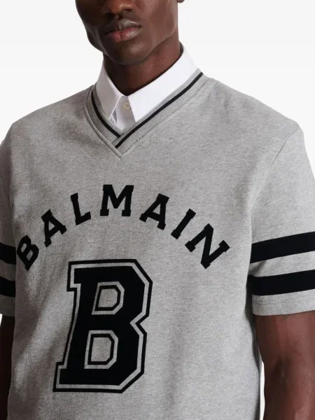 Tricou Balmain cu imagine cu decolteu în V gri
