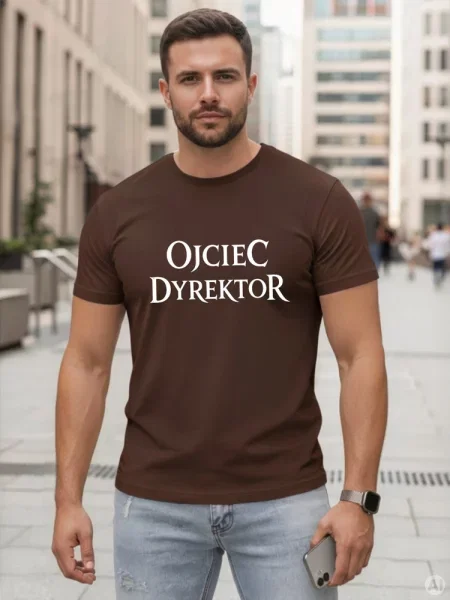 T-shirt klasyczny z napisem Dstreet brązowy