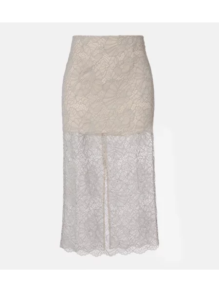 Fustă tip creion Rotate cu model floral din dantelă alb