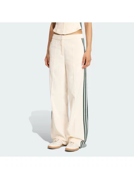 Adidas Originals spodnie welurowe Velvet beżowy proste high waist białe
