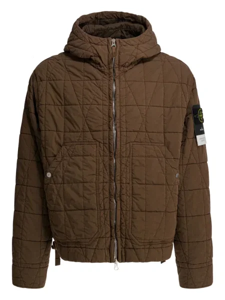 Geacă Stone Island cu glugă cu strasuri maro