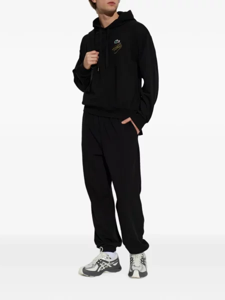 Hanorac cu glugă Lacoste cu broderie negru