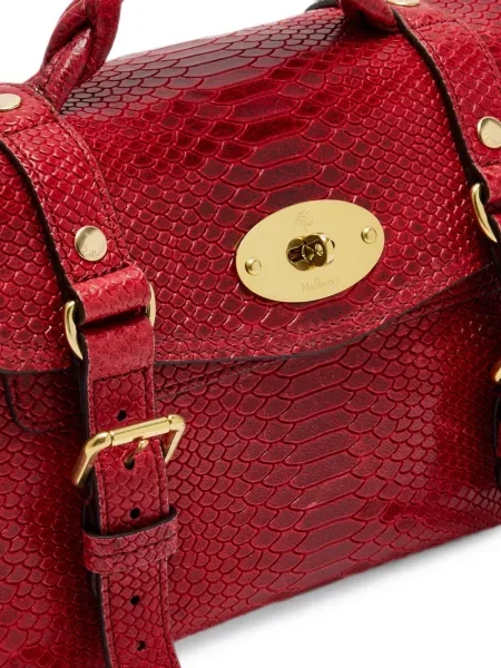 Кожена шопинг чанта Mulberry с принт със змийски принт червено