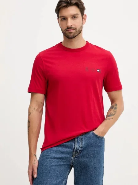 Тениска Tommy Hilfiger с изчистен дизайн червено
