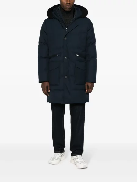 Kurtka puchowa Woolrich z kapturem niebieska