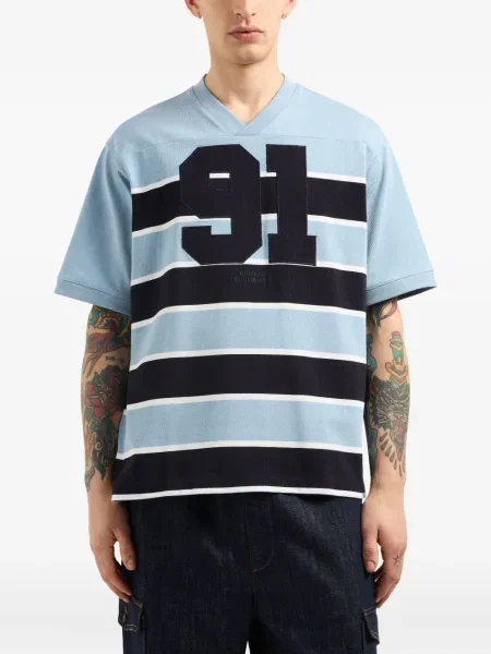 Tricou Armani Exchange cu dungi cu decolteu în V albastru
