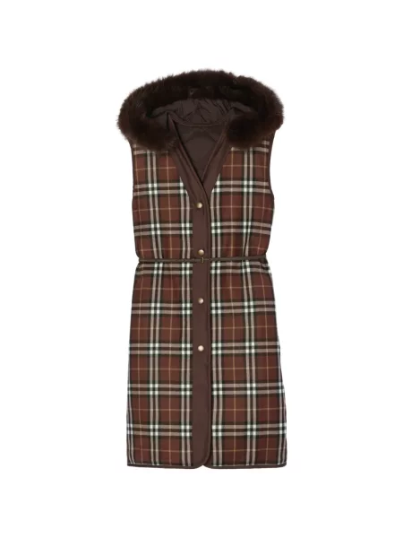 Vestă Burberry în carouri cu glugă maro