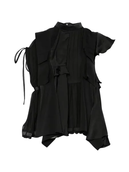 Top Sacai cu volane asimetric negru