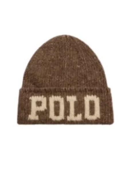 Lniana czapka Polo Ralph Lauren ze sznurkiem brązowa