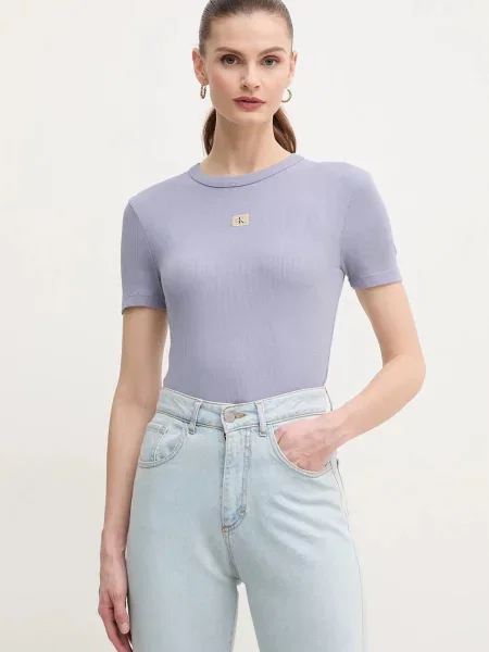 Тениска Calvin Klein Jeans лилаво виолетово