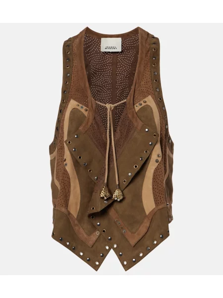Vestă Isabel Marant din piele de căprioară cu tepi maro