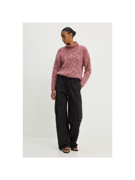 Sweter z golfem Moschino wełniany różowy