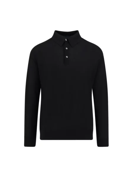 Koszulka polo Kiton z długim rękawem ze sznurkiem czarna