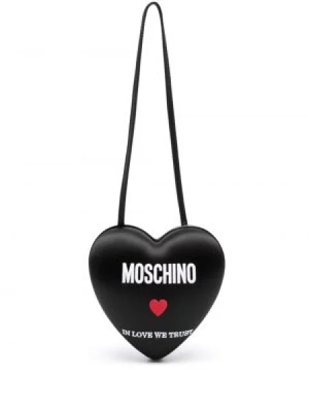 Кожена чантичка Moschino бродирана черно