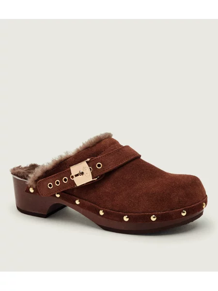 Scholl Mules încălțăminte Pescura Robin | piele întoarsă | shearling cu adaos de lână maro