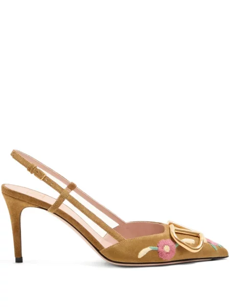 Полуотворени обувки Valentino Garavani на цветя с отворена пета кафяво