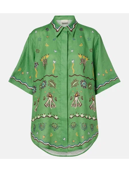 Cămașă Alemais de in cu imagine verde