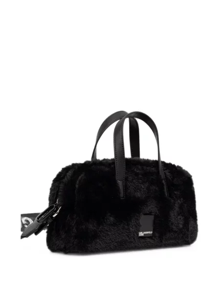 Τσάντα shopper Karl Lagerfeld με αυτόγραφο με γούνα μαύρο
