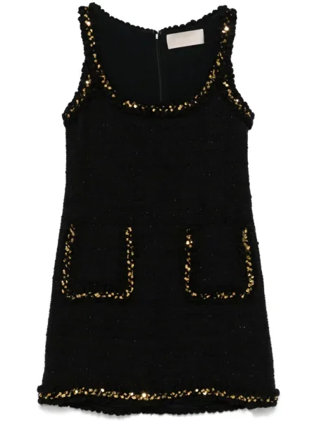 Rochie mini Elie Saab cu broderie din tweed de costum negru