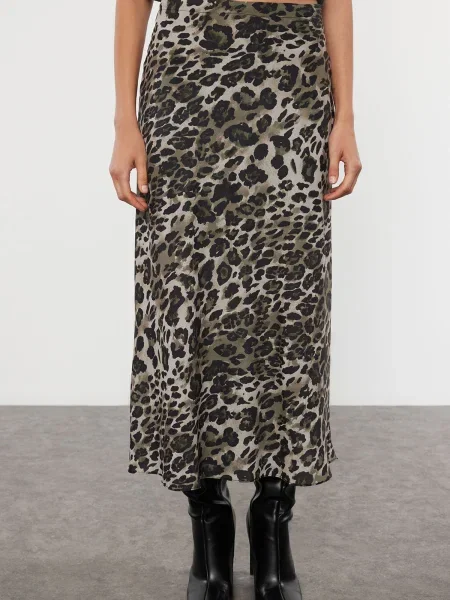 Trendyol Fustă grej / kaki negru