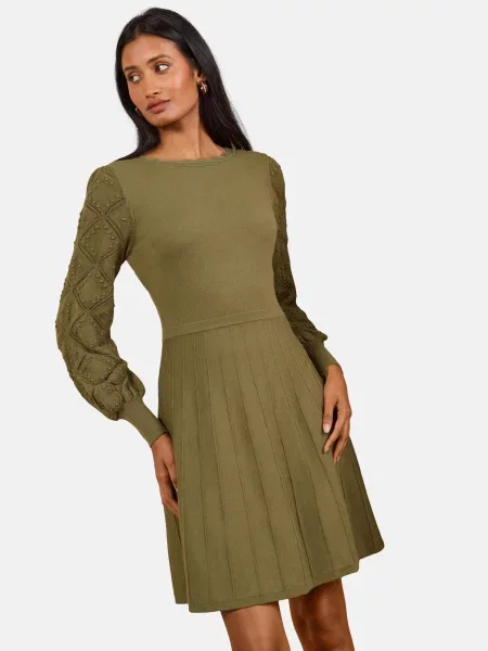 Love & roses Rochie tricotat kaki