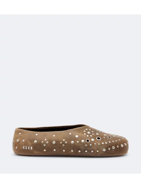 Semišové slip on baleríny Golden Goose s cvočkami béžová