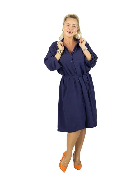 Sukienka koszulowa Pri do kolan wiązana niebieska