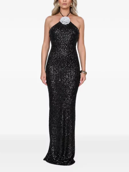 Rochie maxi Roserry cu paiete cu model floral negru