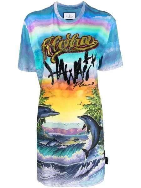 Tricou Philipp Plein cu imagine scurt albastru