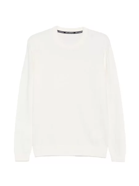 Pulover Karl Lagerfeld cu broderie cu decolteu rotund alb